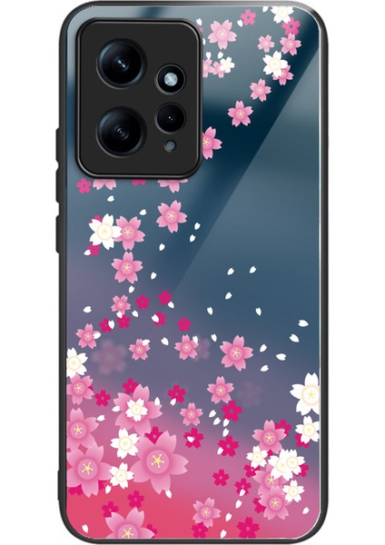 Xiaomi Redmi Note 12 4g Tpu+Temperli Cam Desen Baskı Kapak-Pembe Çiçekler Için Telefon Kılıfı (Yurt Dışından)