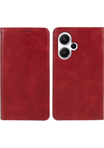 Xiaomi Redmi Için Note 13 Pro+ 5g Kasa Şok Geçirmez Pu Deri Cüzdan Cep Telefonu Kapak-Kırmızı (Yurt Dışından)