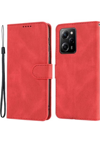 Xiaomi Redmi Için Note 12 Pro 5g/note 12 Pro Speed ​​5g/poco X5 Pro 5g Pu Deri Deri Stand Cüzdan Kapağı Strap-Red ile (Yurt Dışından)