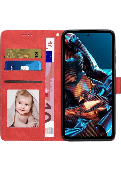 Xiaomi Redmi Için Note 12 Pro 5g/note 12 Pro Speed ​​5g/poco X5 Pro 5g Pu Deri Deri Stand Cüzdan Kapağı Strap-Red ile (Yurt Dışından)