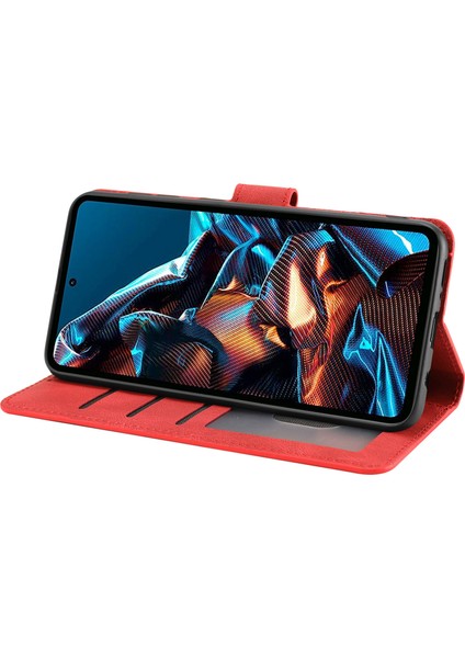 Xiaomi Redmi Için Note 12 Pro 5g/note 12 Pro Speed ​​5g/poco X5 Pro 5g Pu Deri Deri Stand Cüzdan Kapağı Strap-Red ile (Yurt Dışından)