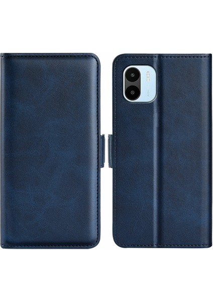 Xiaomi Için Redmi A1 4g/a2 4g Buzağı Doku Pu Deri Deri Anti-Sracratch Telefon Kılıfı Çift Manyetik Toka Tam Koruma Telefon Flip Stand Cüzdan Kapak Mavisi (Yurt Dışından)