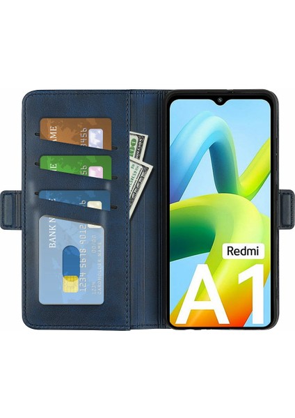 Xiaomi Için Redmi A1 4g/a2 4g Buzağı Doku Pu Deri Deri Anti-Sracratch Telefon Kılıfı Çift Manyetik Toka Tam Koruma Telefon Flip Stand Cüzdan Kapak Mavisi (Yurt Dışından)