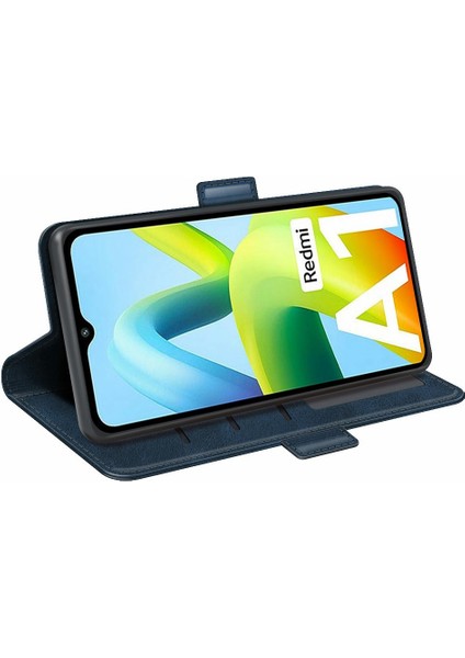Xiaomi Için Redmi A1 4g/a2 4g Buzağı Doku Pu Deri Deri Anti-Sracratch Telefon Kılıfı Çift Manyetik Toka Tam Koruma Telefon Flip Stand Cüzdan Kapak Mavisi (Yurt Dışından)