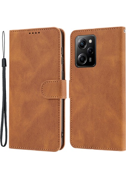 Xiaomi Redmi Için Note 12 Pro 5g/note 12 Pro Speed ​​5g/poco X5 Pro 5g Pu Deri Stand Cüzdan Kapağı Strap-Brown (Yurt Dışından)