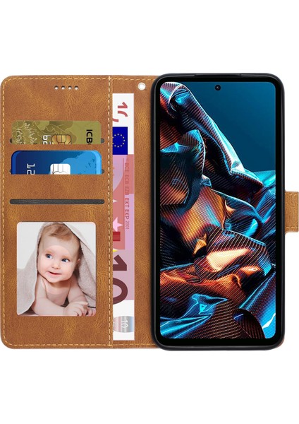 Xiaomi Redmi Için Note 12 Pro 5g/note 12 Pro Speed ​​5g/poco X5 Pro 5g Pu Deri Stand Cüzdan Kapağı Strap-Brown (Yurt Dışından)
