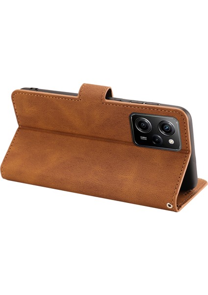 Xiaomi Redmi Için Note 12 Pro 5g/note 12 Pro Speed ​​5g/poco X5 Pro 5g Pu Deri Stand Cüzdan Kapağı Strap-Brown (Yurt Dışından)