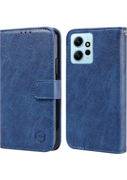Xiaomi Için Redmi Not 12 4g Düz Renk Şok Geçirmez Pu Deri Deri Cüzdan Cep Telefonu Stand Kapak-Dark Mavi (Yurt Dışından)