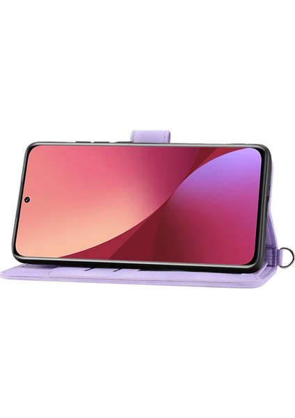 Xiaomi Redmi Için Note 12 Pro+ 5g Telefon Kabuğu Cilt Taşlama Duygu Baskalı Çiçekler Stand Deri Cüzdan Bilek Kayışı ve Omuz Kayışı ile Kapak-Açık Mor (Yurt Dışından)