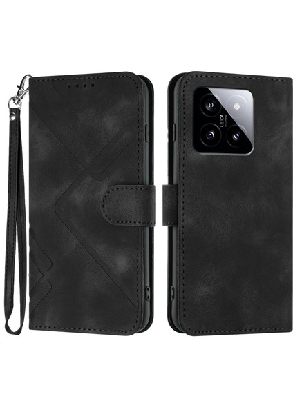 Xiaomi 14 Stand Folio Kapağı Geometrik Desen Cüzdan Deri Telefon Kasa-Siyah (Yurt Dışından)