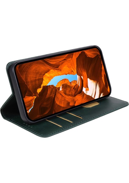Xiaomi Için Redmi Note 13 Pro+ 5g Kasa Şok Geçirmez Pu Deri Cüzdan Cep Telefonu Kapak Yeşil (Yurt Dışından)