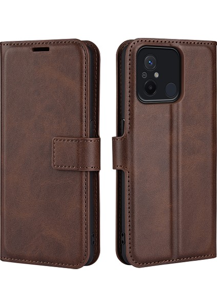 Xiaomi Redmi Için 12C 4g Buzağı Doku Pu Deri Deri Stand Cüzdan Kılıfı Kare Manyetik Toka Telefon Kapak Kılıfı (Yurt Dışından)