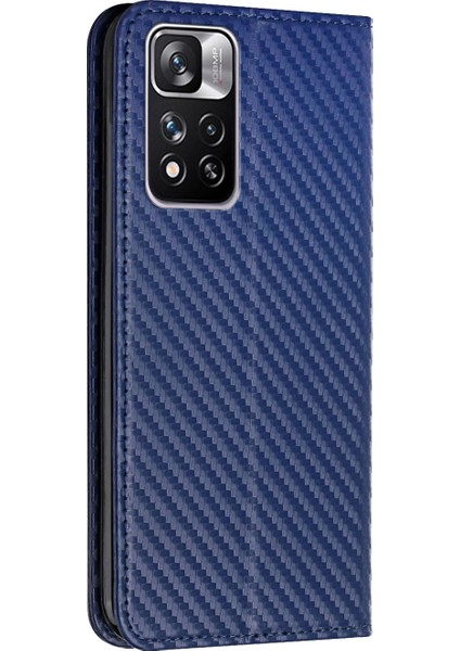 Manyetik Otomatik Emilmiş Karbon Fiber Doku Damla Geçirmez Pu Deri Deri Cüzdan Stand Telefon Kapak Kılıfı Xiaomi Redmi Note 11 Pro 5g (Çin) (Mediatek)/not 11 Pro+ 5g-Mavi (Yurt Dışından)