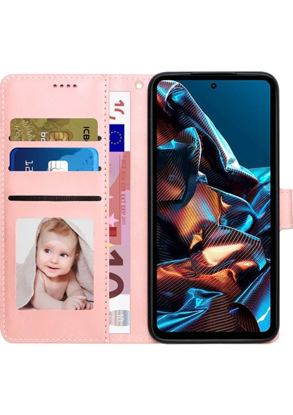 Xiaomi Redmi Için Note 12 Pro 5g/note 12 Pro Speed ​​5g/poco X5 Pro 5g Pu Deri Deri Stand Cüzdan Kapağı Strap-Pink ile (Yurt Dışından)