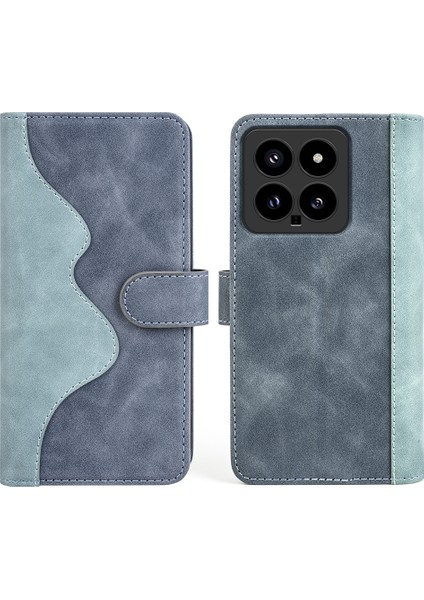 Xiaomi Için 14 Kasa Renk Ekleme Pu Deri Telefon Cüzdan Kapak-Mavi (Yurt Dışından)