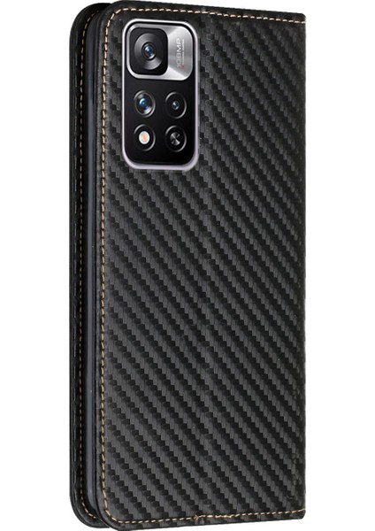 Manyetik Otomatik Emici Karbon Fiber Doku Damla Geçirmez Pu Deri Cüzdan Standı Xiaomi Redmi Için Telefon Kapak Kılıfı Note 11 Pro 5g (Çin) (Mediatek)/not 11 Pro+ 5g-Black (Yurt Dışından)