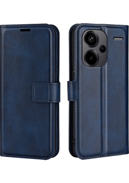 Xiaomi Redmi Için Note 13 Pro+ 5g Case Pu Pu Deri Buzağı Doku Telefon Stand Kapak-Blue (Yurt Dışından)