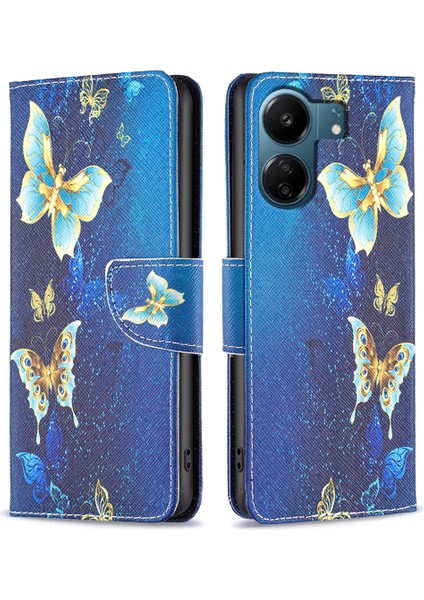 Xiaomi Redmi Için 13C 4g/poco C65 4g Vaka Desen Baskı Telefon Cüzdan Stand Kapağı Golden Kelebekler (Yurt Dışından)