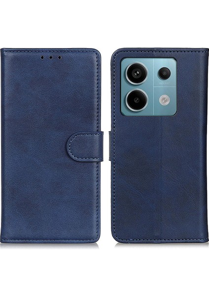 Xiaomi Redmi Için Note 13 Pro 5g Cep Telefon Kılıfları Cowhide Doku Pu Deri Kapak Blue (Yurt Dışından)