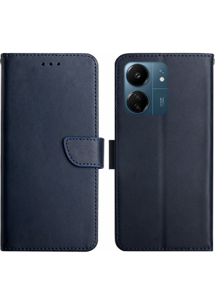 Xiaomi Redmi Için 13C 4g/poco C65 4g Case Orijinal Inek Deri Nappa Doku Telefon Kapak Mavisi (Yurt Dışından)