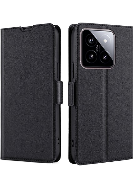 Xiaomi Için 14 Vaka Kartı Tutucu Yan Manyetik Toka Deri Kapak-Siyah (Yurt Dışından)