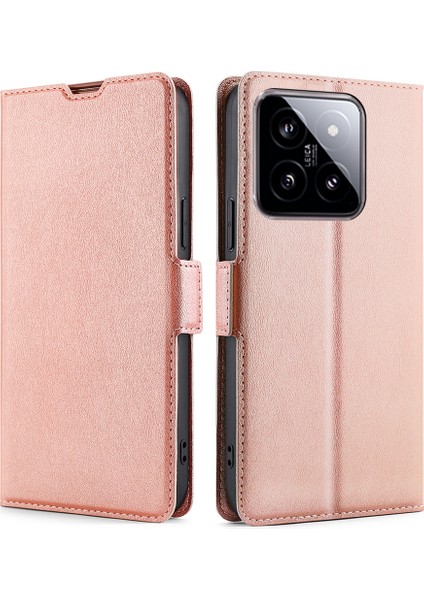 Xiaomi Için 14 Vaka Kartı Tutucu Yan Manyetik Toka Deri Kapak-Gül Altın (Yurt Dışından)