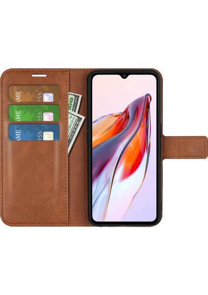 Xiaomi Redmi Için 12C 4g Buzağı Doku Pu Deri Deri Stand Cüzdan Kılıfı Kare Manyetik Toka Telefon Kapak Işık Kahverengi (Yurt Dışından) modelleri
