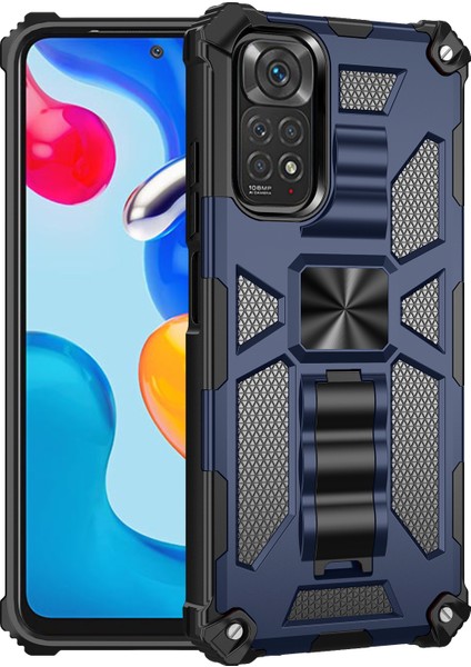 Xiaomi Redmi Için Not 11S 4g/not 11 4g (Qualcomm) Telefon Çantası Çizilmeye Dayanıklı Iç Tpu+Sert Pc Şok Geçirmez Arka Kapak Kickstand-Mavi ile (Yurt Dışından)