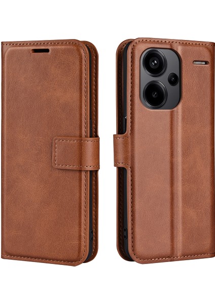 Xiaomi Için Redmi Note 13 Pro+ 5g Kasa Pu Pu Deri Buzağı Doku Telefon Stand Kapak Işık Kahverengi (Yurt Dışından)