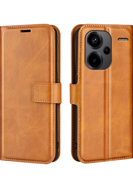 Xiaomi Redmi Için Note 13 Pro+ 5g Case Pu Pu Deri Buzağı Doku Telefon Stand Kapak Sarı (Yurt Dışından)