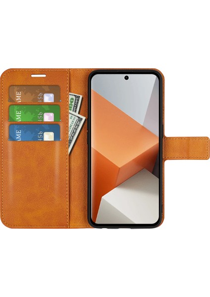 Xiaomi Redmi Için Note 13 Pro+ 5g Case Pu Pu Deri Buzağı Doku Telefon Stand Kapak Sarı (Yurt Dışından)