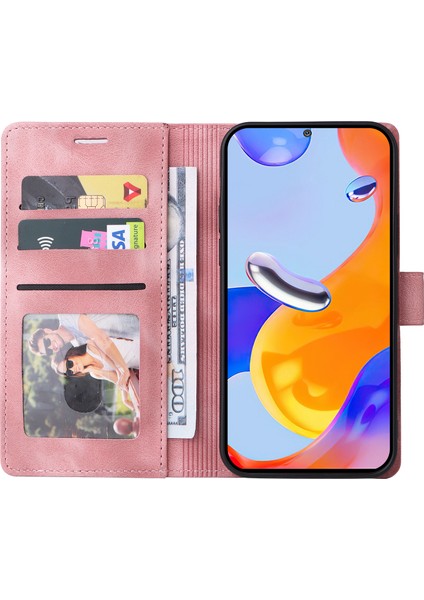 Xiaomi Redmi Için Note 12 Pro 4g/note 11 Pro 4g (Mediatek)/note 11 Pro 5g (Qualcomm) Cilt Touch Deri Telefon Kılıfı Cüzdan Katlama Stand Kabuk-Pembe (Yurt Dışından)