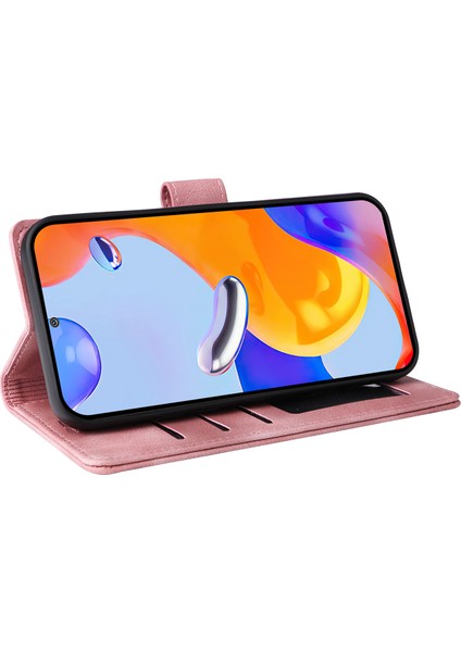 Xiaomi Redmi Için Note 12 Pro 4g/note 11 Pro 4g (Mediatek)/note 11 Pro 5g (Qualcomm) Cilt Touch Deri Telefon Kılıfı Cüzdan Katlama Stand Kabuk-Pembe (Yurt Dışından)