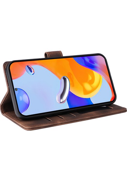 Xiaomi Redmi Için Note 12 Pro 4g/note 11 Pro 4g (Mediatek)/note 11 Pro 5g (Qualcomm) Cilt Touch Deri Telefon Kılıf Cüzdan Katlama Stand Kabuk-Kahverengi (Yurt Dışından)