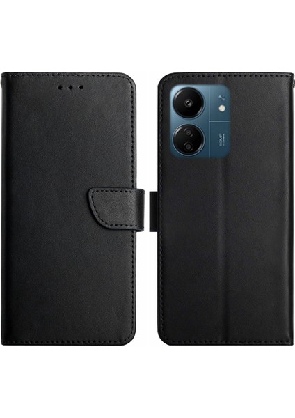 Xiaomi Redmi Için 13C 4g/poco C65 4g Case Orijinal Inek Deri Nappa Doku Telefon Kapak Black (Yurt Dışından)