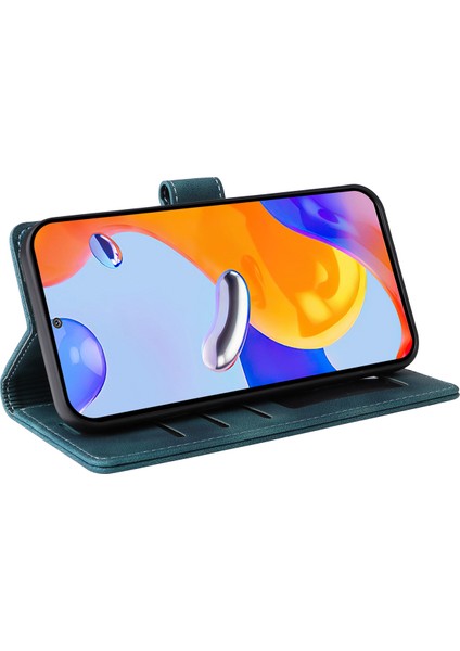 Xiaomi Redmi Için Note 12 Pro 4g/note 11 Pro 4g (Mediatek)/note 11 Pro 5g (Qualcomm) Cilt Touch Deri Telefon Kılıf Cüzdan Katlama Stand Kabuk-Yeşil (Yurt Dışından)