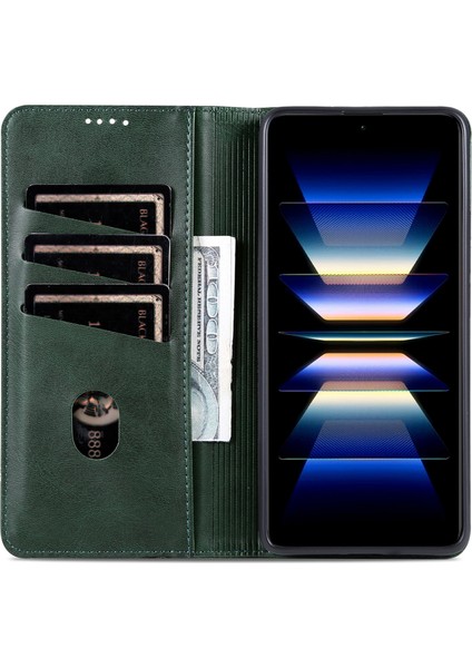 Xiaomi Redmi Note 13 Pro 4g Manyetik Kılıf Pu Deri Standlı Telefon Kapağı-Yeşil (Yurt Dışından)