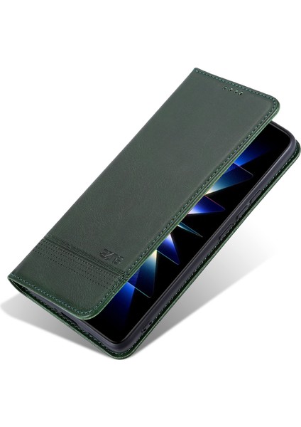 Xiaomi Redmi Note 13 Pro 4g Manyetik Kılıf Pu Deri Standlı Telefon Kapağı-Yeşil (Yurt Dışından)
