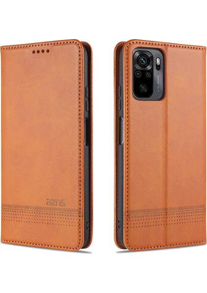 Xiaomi Için Redmi Note 10 4g/redmi Not 10S/POCO M5S 4g Cüzdan Telefon Kılıfı Manyetik Absorpsiyon Katlama Stand Kapak Pu Deri Telefon Koruyucu-Brown (Yurt Dışından)