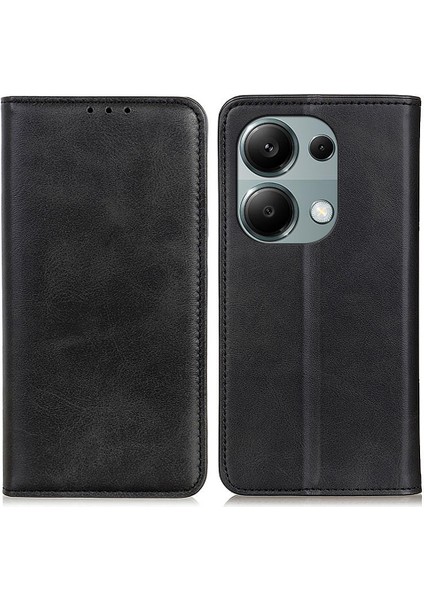 Xiaomi Poco M6 Pro 4g Kılıf Cüzdan Bölünmüş Deri Koruyucu Telefon Kapağı-Siyah (Yurt Dışından)
