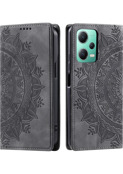 Xiaomi Redmi Için Note 12 5g (Çin)/12 5g (Global)/12 5g (Hindistan)/poco X5 5g Kasa Manyetik Deri Baskılı Telefon Kapak-Grey (Yurt Dışından)