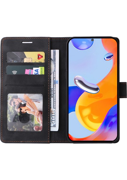 Xiaomi Redmi Için Note 12 Pro 4g/note 11 Pro 4g (Mediatek)/note 11 Pro 5g (Qualcomm) Cilt Touch Deri Telefon Kılıf Cüzdan Katlama Stand Kabuk Black (Yurt Dışından)