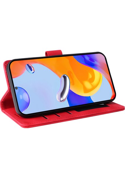 Xiaomi Redmi Için Note 12 Pro 4g/note 11 Pro 4g (Mediatek)/note 11 Pro 5g (Qualcomm) Cilt Touch Deri Telefon Kılıf Cüzdan Katlama Stand Kabuk-Kırmızı (Yurt Dışından)