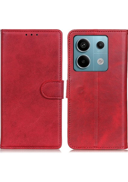 Xiaomi Redmi Için Note 13 Pro 5g Cep Telefon Kılıfları Cowhide Doku Pu Deri Kapak-Kırmızı (Yurt Dışından)