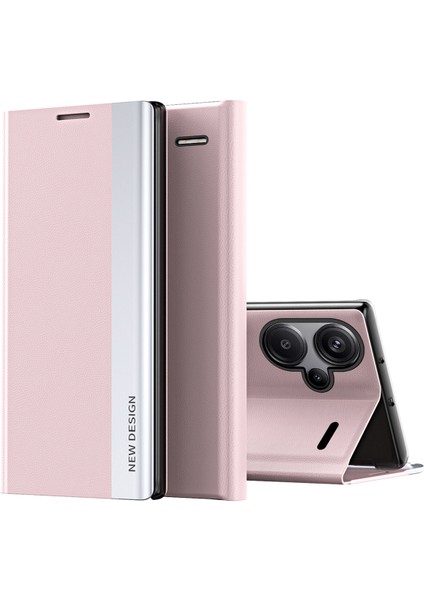 Xiaomi Redmi Note 13 Pro+ 5g Cep Telefonu Kılıfı Için Düşme Önleyici Pc Kabuk Pu Deri Kapak-Pembe (Yurt Dışından)