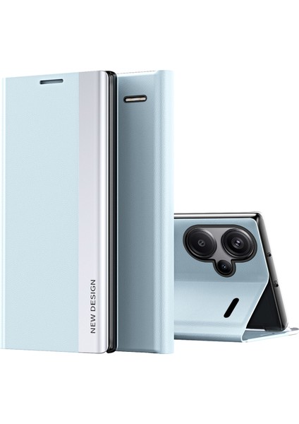 Xiaomi Redmi Note 13 Pro+ 5g Cep Telefonu Kılıfı Için Düşme Önleyici Pc Kabuk Pu Deri Kapak-Gök Mavisi (Yurt Dışından)
