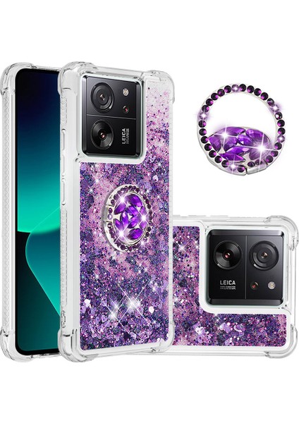 Xiaomi 13T/13T Pro/redmi K60 Ultra Kılıf Sıvı Parıltı Kickstand Telefon Kapak-Dark Mor/kalpler (Yurt Dışından)