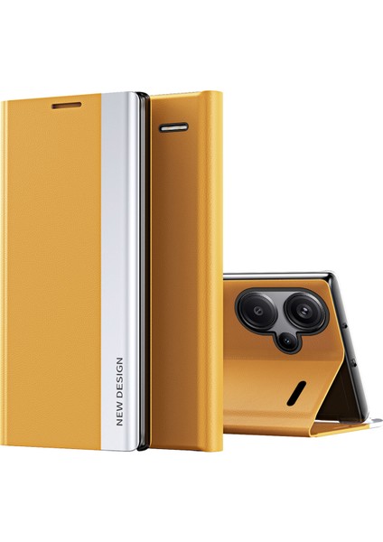 Xiaomi Redmi Note 13 Pro+ 5g Cep Telefonu Kılıfı Için Düşme Önleyici Pc Kabuk Pu Deri Kapak-Sarı (Yurt Dışından)