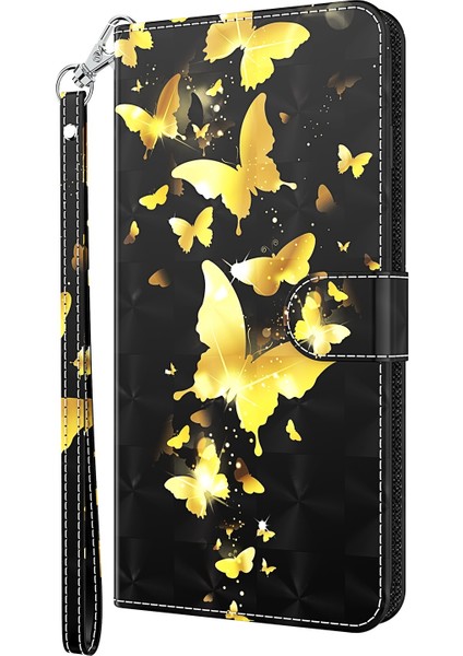 Xiaomi Redmi Için Not 11 5g (Çin) (Mediatek)/not 11T 5g/not 11S 5g 3D Desen Baskı Manyetik Pu Deri Deri Deri Stand Kitap Kapağı Strap-Golden Kelebek (Yurt Dışından)