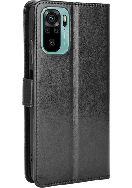 Çılgın At Doku Cüzdan Tasarımı Pu Deri Stand Koruyucu Xiaomi Redmi Note 10 4g/not 10S/POCO M5S 4g-Black (Yurt Dışından)